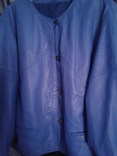 Leder Blouson 42 mittelblau Knopfleiste mit  ...