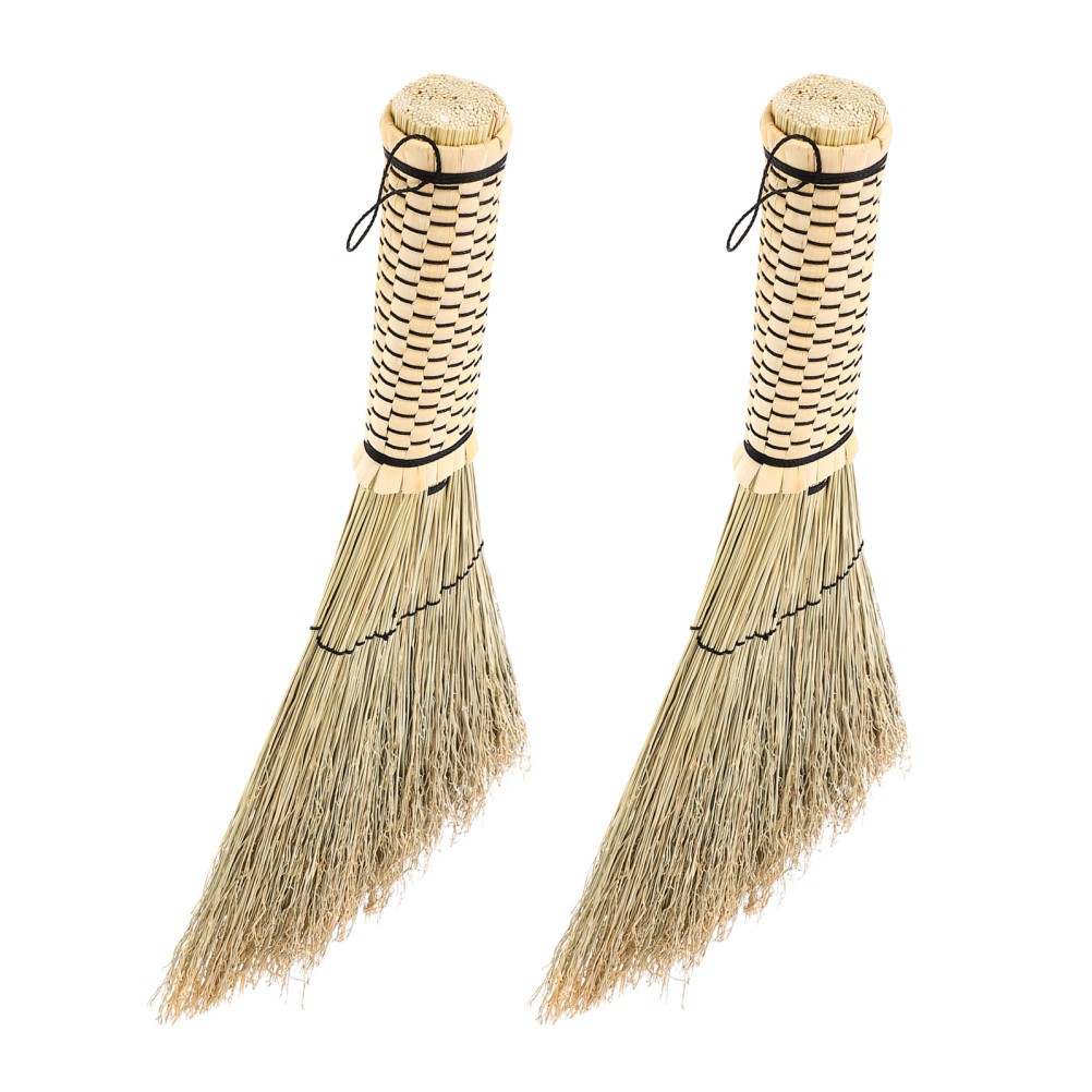 2 Pcs Broom and Dustpan Short Handled Kitchen Small Garden Straw