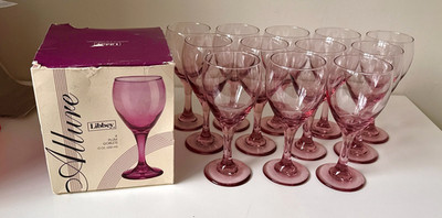 New in Box - Vintage Libbey Plum Wine Water Glass Goblets - Set of 12
