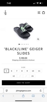 John Geiger EVA Slides BLACK Lime Size 11