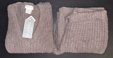   NWT 160 SOFTIES Waffle Knit V Neck Lounge Top Pants Pajama Set DRIFTWOOD XS