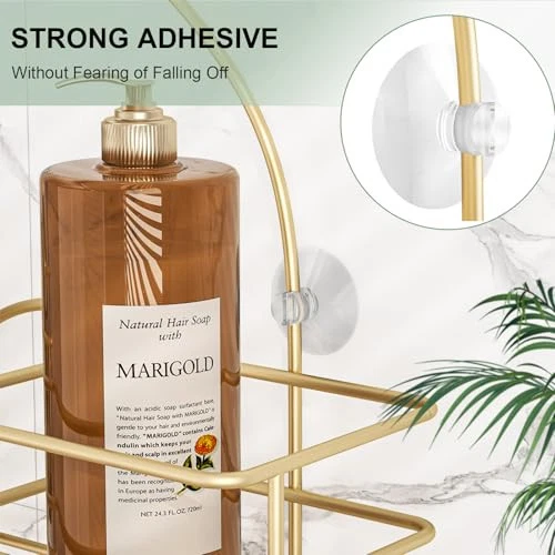 Shower Caddy Hanging, Bathroom Shower Organizer, No Drilling Shower Gold