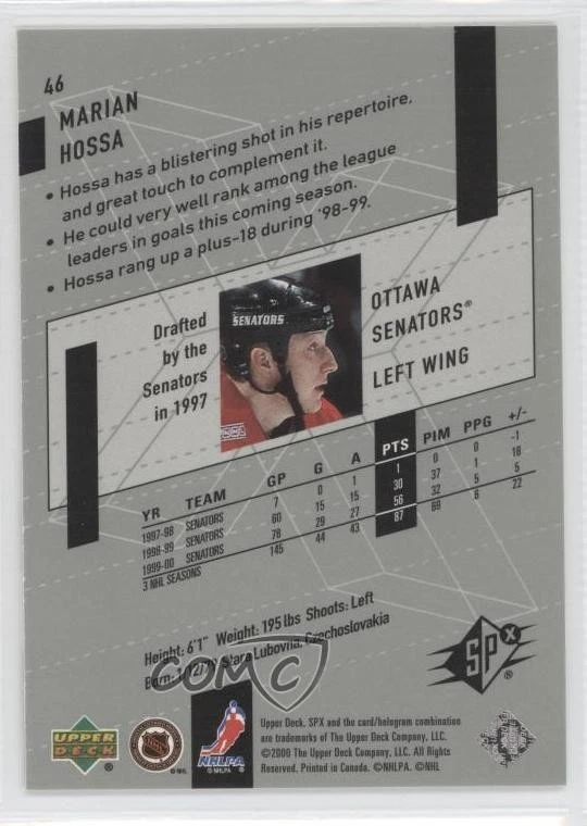 2000-01 SPx Marian Hossa #46 HOF - Image 2 of 2