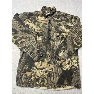 Jerzees Outdoors Mens Camo Button Down Shirt Real Tree Leaf Long Sleeve L