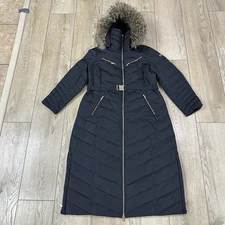 Michael Kors Long Black DOWN Winter Puffer Coat Jacket Belt Gold women XL
