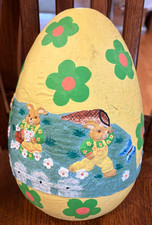 Grande uovo di Pasqua vintage arte popolare cartapesta decorazione primavera 11,5" Filippine