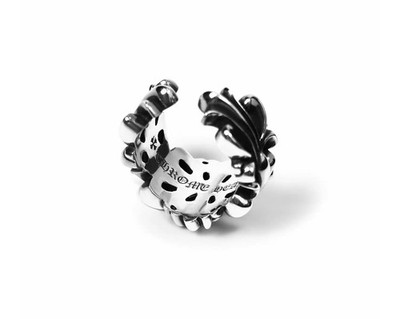 Chrome Hearts DBL FLRL CRS Double Floral Cross Silver Ring Men's