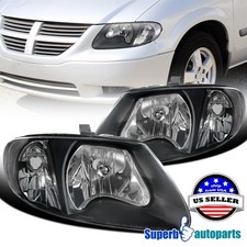 Fits 2001-2007 Dodge Caravan Chrysler Town Counry Black Headlights Pair 01-07