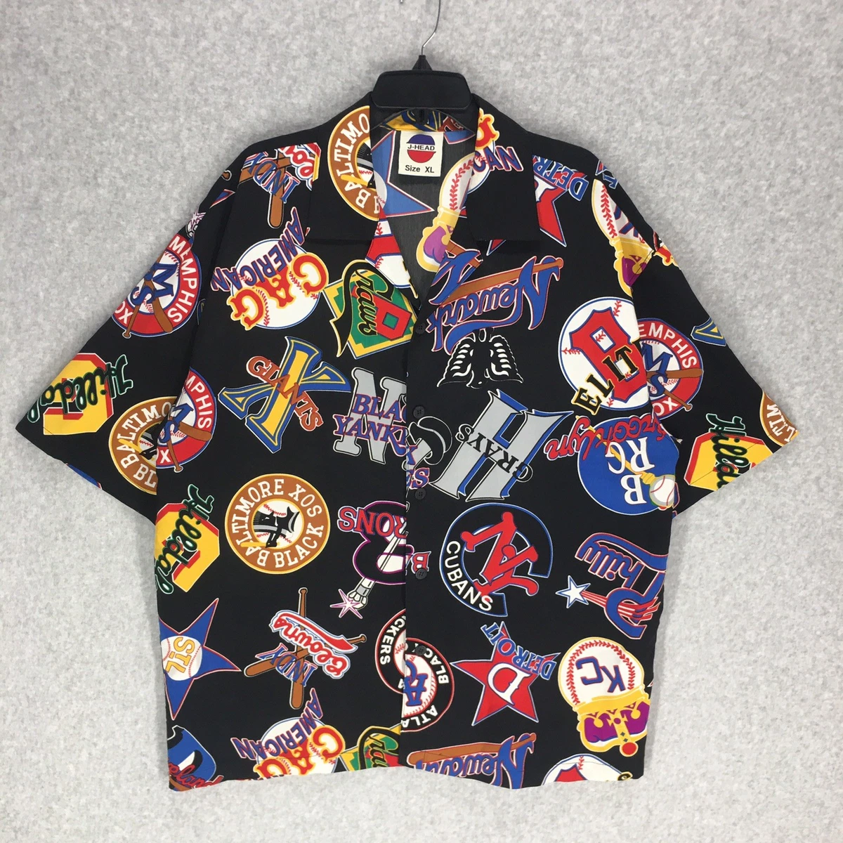Camisa De Colección Años 90 J Head Liga Negra Béisbol MLB AOP Abotonada Para Hombres XL Negra