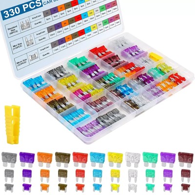 330 Car Fuses Assortment Kit Universal Blade Fuses Standard & Mini & Low Profile