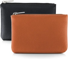  2Pcs PU Leather Mini Coin Purse – Small Change Wallet with Zipper (Black+Brown)