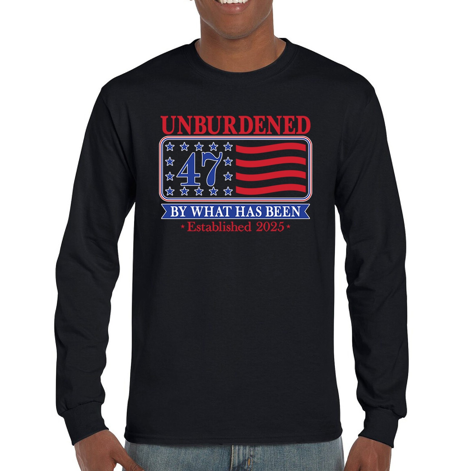 ALTRA T shirt manica lunga Unburdened 47 Patriotic Election rosso bianco blu bandiera USA