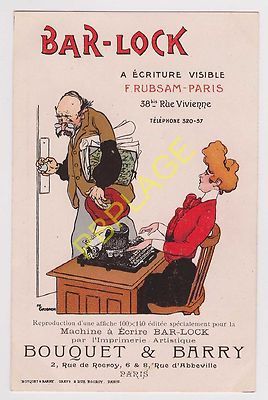 WERBUNG POSTER SCHREIBMASCHINE BAR-LOCK Bouquet & Barry - Ill. GRIGNON