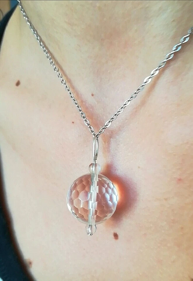 COLLANA ARGENTO 925 CON SFERA IN CRISTALLO DI ROCCA PURO, QUARZO IALINO NATURALE - Immagine 2 di 4