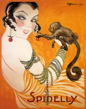 POSTER SPINELLY JEWELRY FASHION LADY MONKEY EARRINGS VINTAGE REPRO FREE S/H