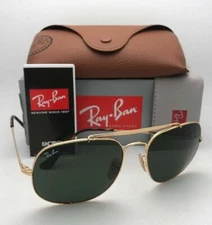 New RAY-BAN Sunglasses GENERAL RB 3561 001 57-17 Gold Frames G-15 Green Lenses
