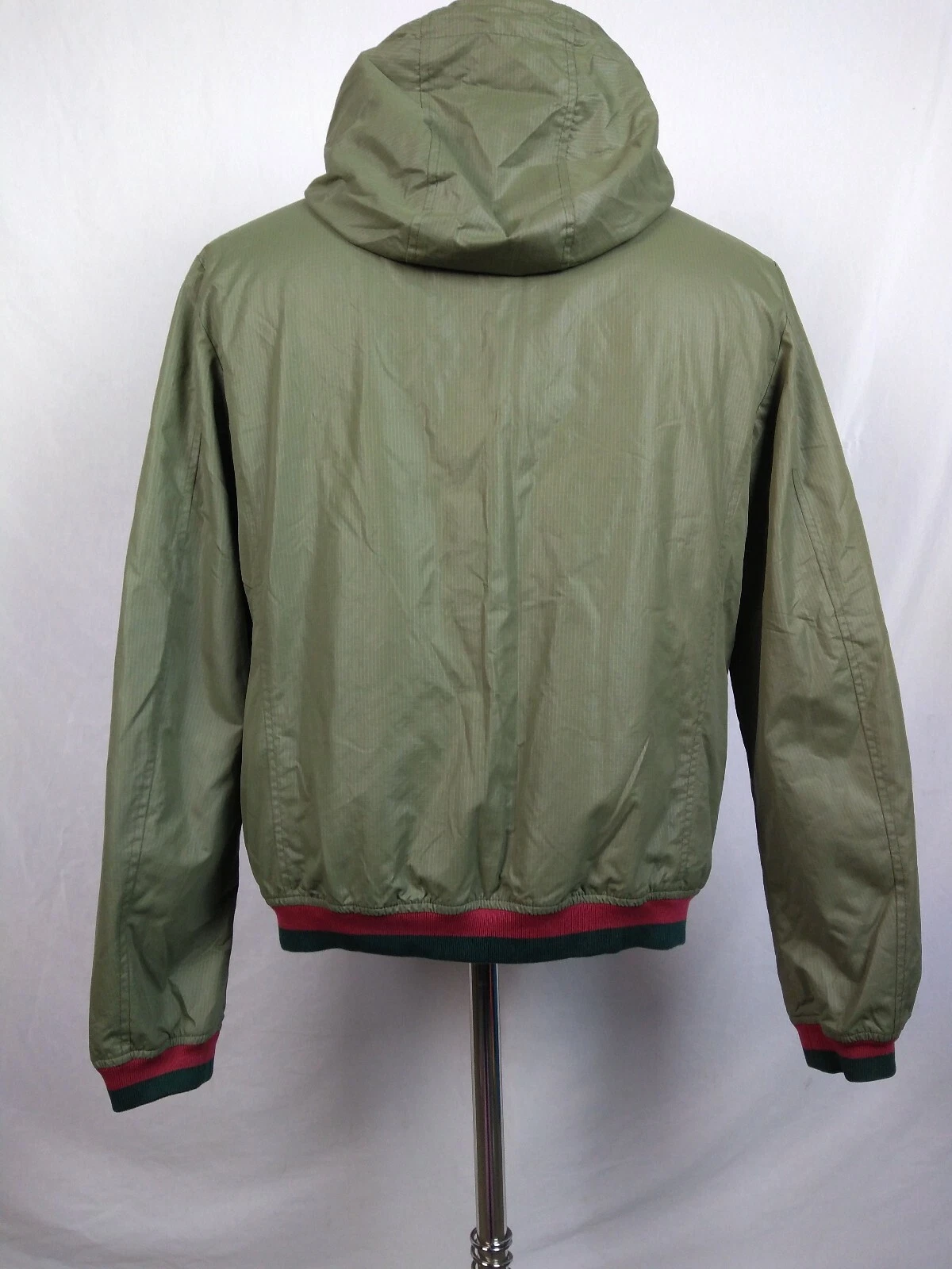 GUCCI PARKA CLASSICO LOGO BOTTONI A PRESSIONE GIACCA A VENTO CON CAPPUCCIO VERDE ROSSO UOMO 50