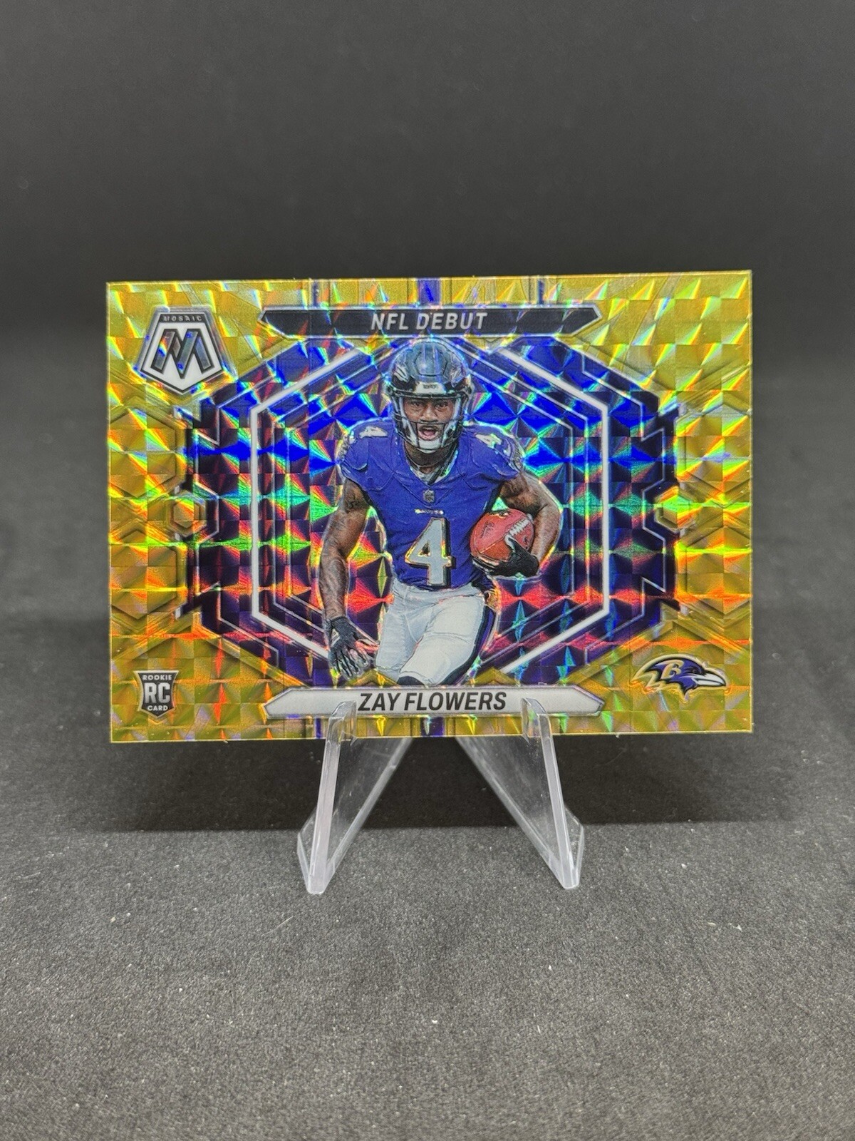 Zay Flowers 2023 Panini Mosaic NFL Debut Reactive Gold #ND-18 Rookie RC Ravens