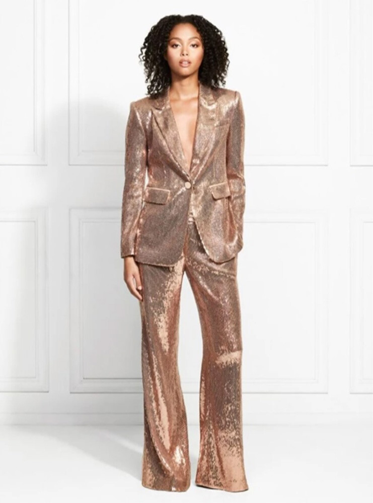 Glitter Gold Women Suits Prom Gowns Bling Bling Sequins Wedding Party  Outfits | eBay