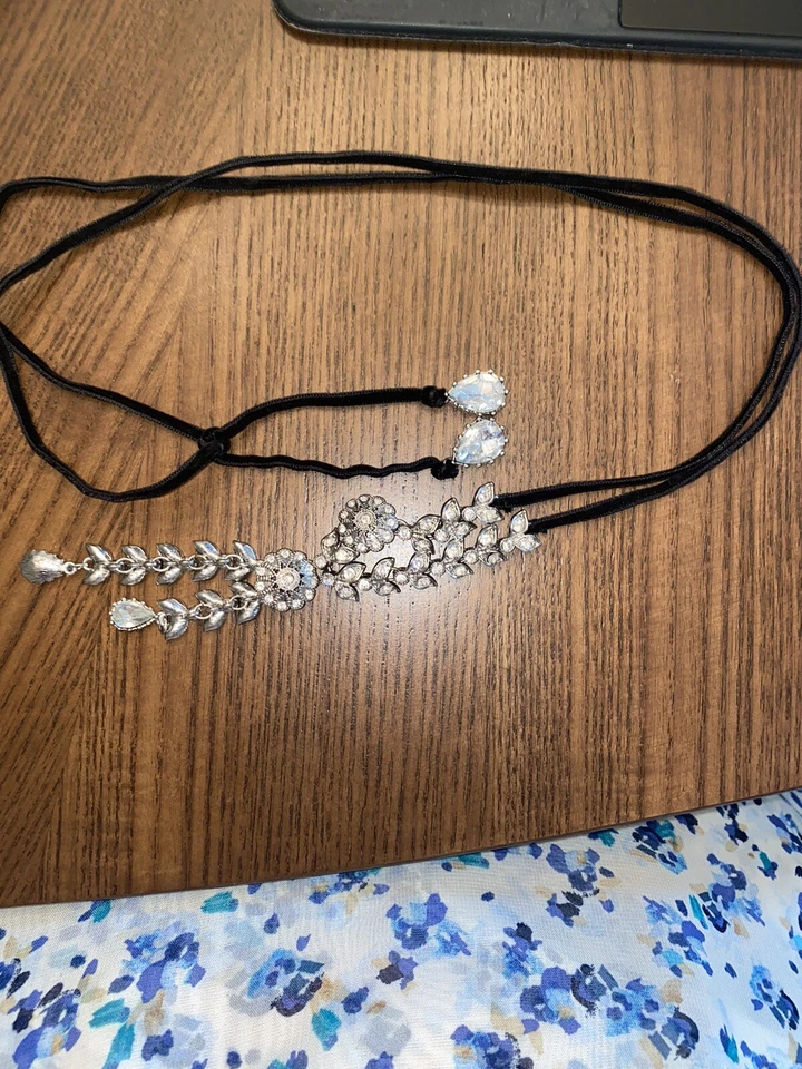 Betsey Johnson Crystal Flower And Black Velvet Wrap Necklace - Image 2 of 3