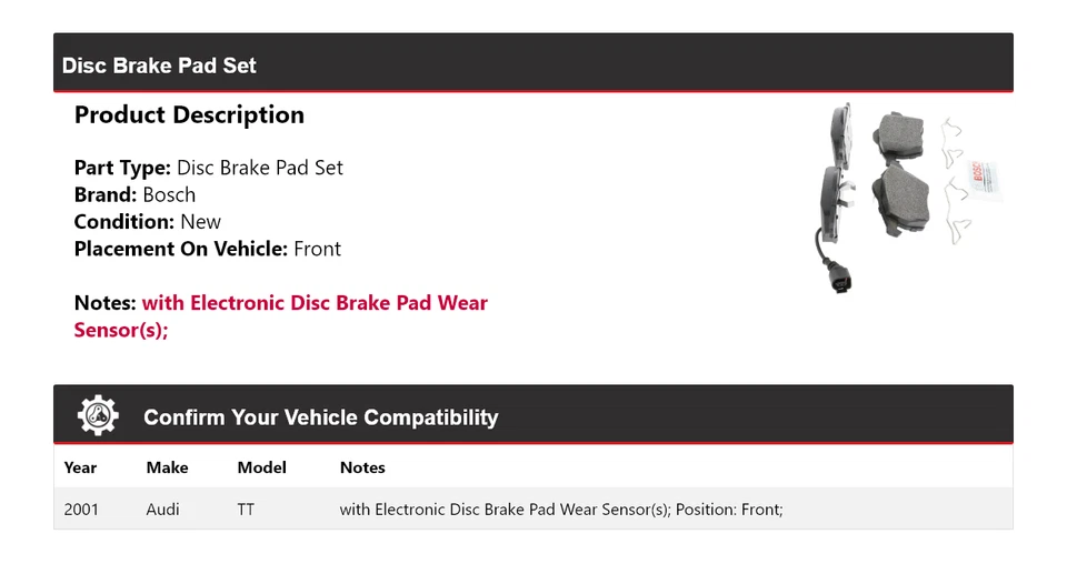 Pastillas de freno delanteras semimetálicas QuietCast 2001 para Audi TT Bosch Foto 2 de 4