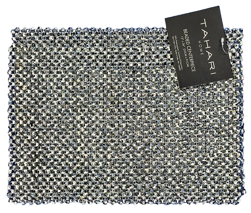 Tahari Silver Beaded Table Runner Centerpiece 13"x36" Shimmer Luxe Gorgeous
