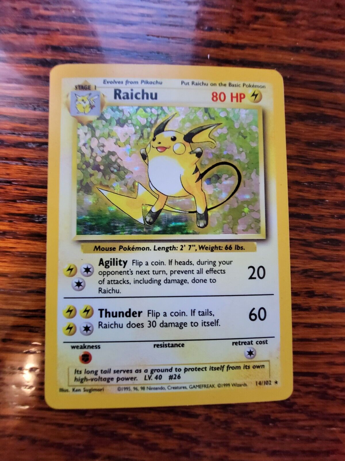 Raichu 14/102 -  Base Set Unlimited - WOTC Holo Rare Pokemon Card - Vintage