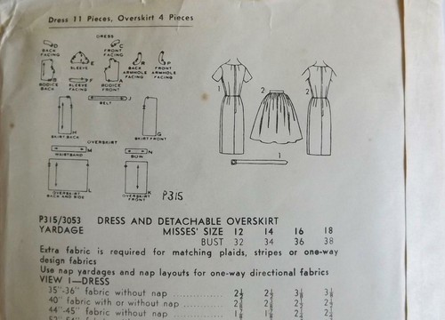 Vintage Advance Pattern P315 Fitted Dress with Detachable Over Skirt Bust 34 FF - Picture 3 of 4