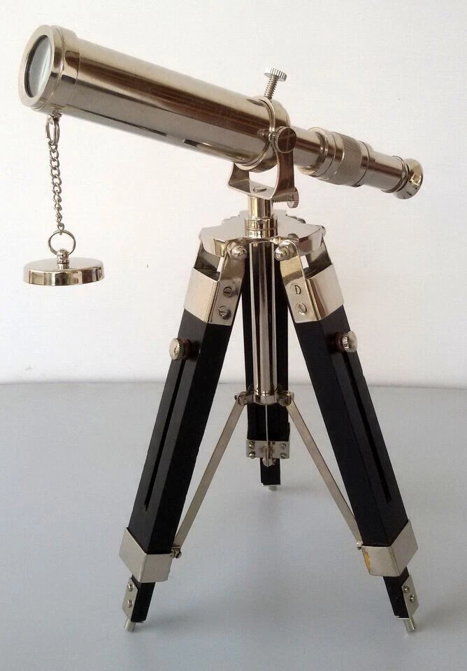 NAUTICAL BRASS TELESCOPE WITH WOODEN TRIPOD BRASS TELESCOPE SPYGLASS - Image 2 of 3
