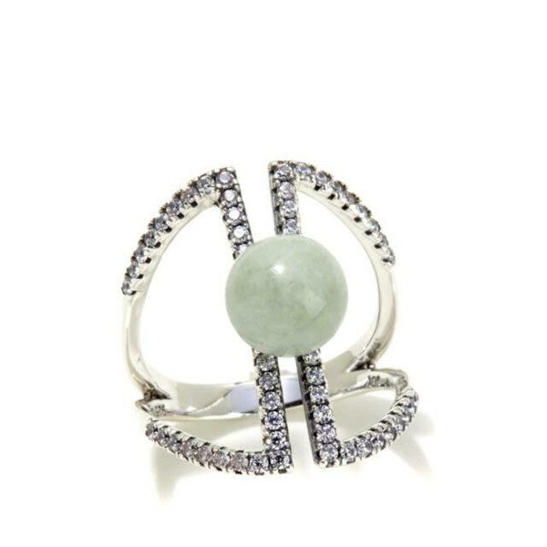 HSN Jade of Yesteryear Jade Sterling Silver Negative Space Pavé Ring