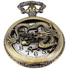 Mens Quartz Pocket Watch Green Eyes Round Case Shape Pendant Necklace CF110