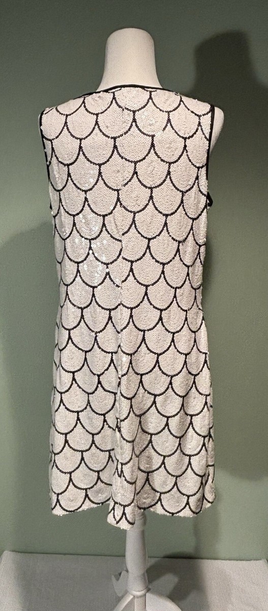 Donna Ricco White/black Sequin Sleeveless Dress Size 10 | eBay