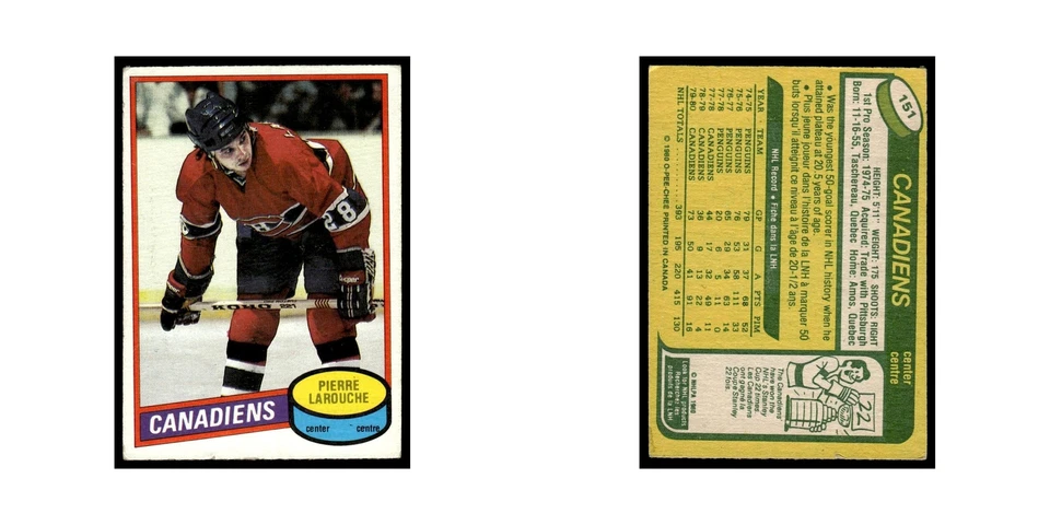 Pierre Larouche 1980 O-Pee-Chee #151 Montreal Canadiens Hockey Card VG - Image 3 of 3