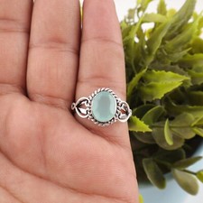Aqua Chalcedony Gemstone 925 Sterling Silver Jewelry Handmade Ring For Women