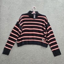 Tommy Jeans Women Sweater L Navy Striped Logo Long Sleeve Acrylic NWT