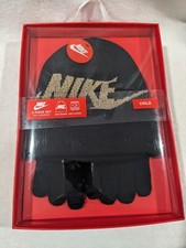 Nike Kids Black/Gold Futura Cuffed Beanie Glove Set Box 8A2950-K5X Size 4-7