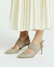 TORY BURCH Gray Shoes Leather Upper Slingback Strap Pumps Pointed Toe 5.5 M 