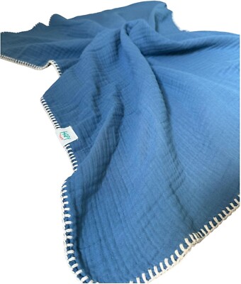 HAFY BABY Musselin Swaddle Decke für Neugeborene, 4-lagig (1er Pack), 110x80 cm, blau
