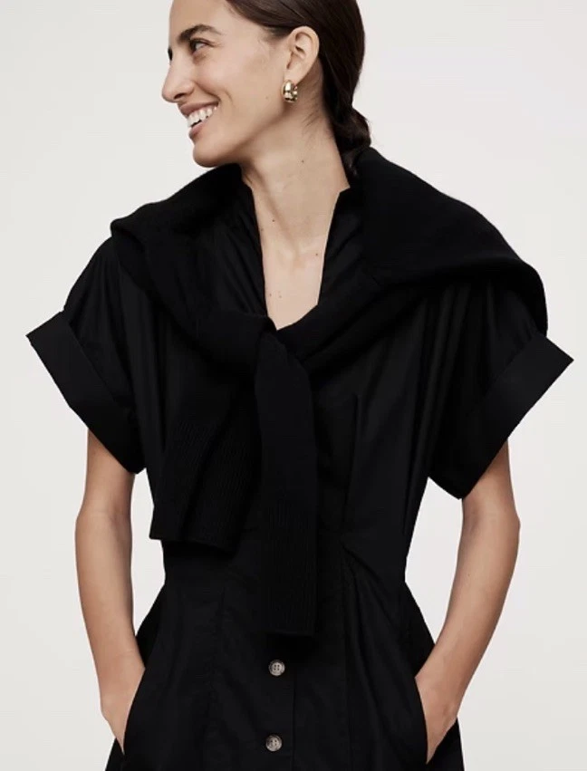 Vestido Camisa Banana Republic Negro Algodón Popelina Talla 16 Alto #743561 Foto 3 de 4