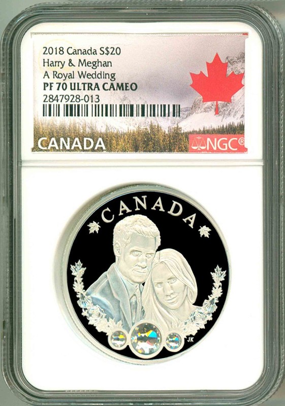2018 Canada S$20 Harry & Meghan A Royal Wedding Swarovski NGC PF70 UC OGP