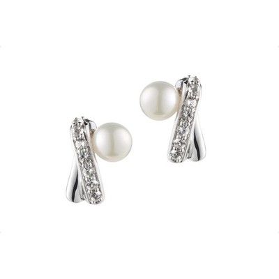 Neu Doting Dews Marina Süßwasserperlen & weißer Topas Rhodium Silber Ohrringe