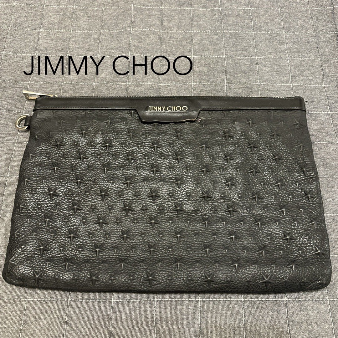 Jimmy Choo Derek Star Embossed Leather Second Clutch Bag Black