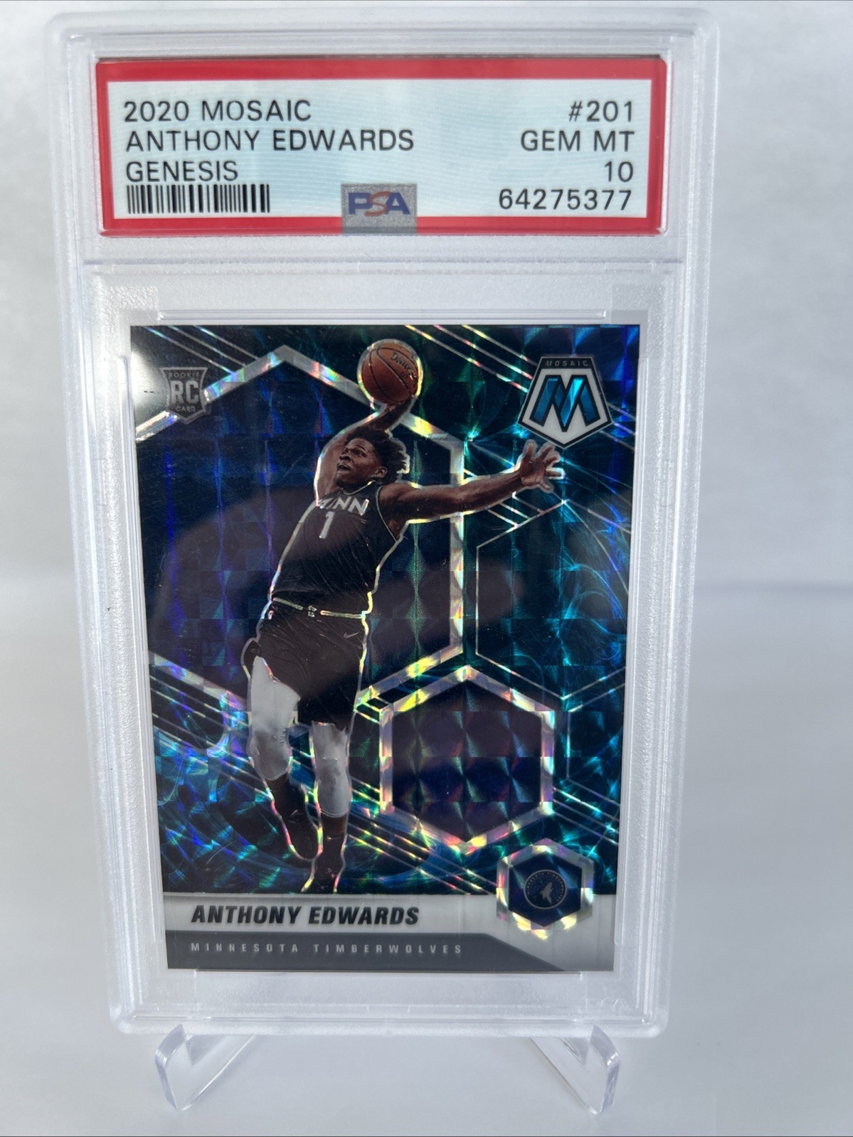 2020-21 Panini Mosaic Rookie Anthony Edwards #201 Genesis Prizm (RC) PSA 10 🔥