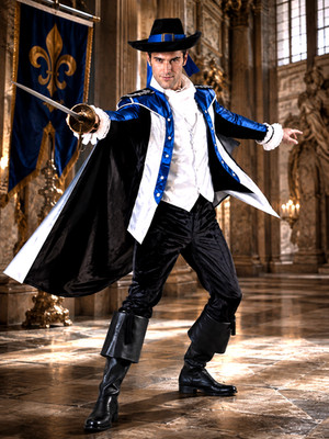 Musketier Kostüm Herren Blau Weiß Edelmann D'Artagnan Karneval Fasching Theater