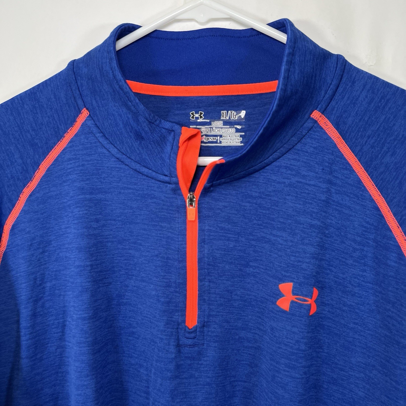 Under Armour Heat Gear 1/4 Zip Pullover Mens XL Blue Orange Loose Performance thumbnail 2