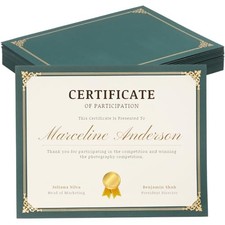 25 Count Single Sided Certificate Holders with Gold Letter Size - 25CT Green