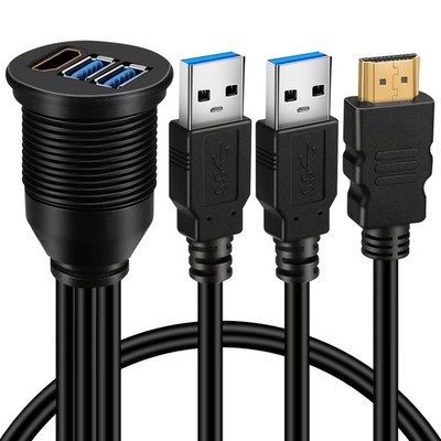 BATIGE Dual USB 3.0 & HDMI Male to Female Car USB Flush Mount Extension Cable US