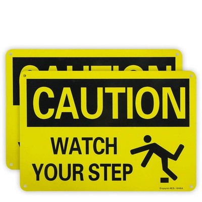 2-Pack Caution Watch Your Step Sign, 10''x 7'' .040 Rust Free Aluminum   Reflec...
