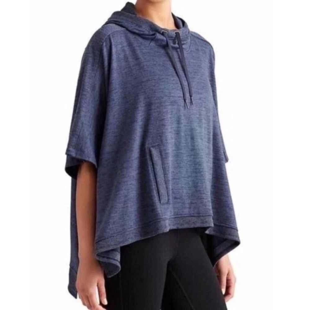 Athleta Blissful Blue Oversized Hooded Poncho Style Top Women's Size L