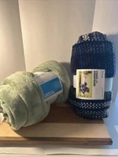 Room Essentials Mint Green/Blue Multicolor Throw Blankets- 50" x 60" - Set of 2